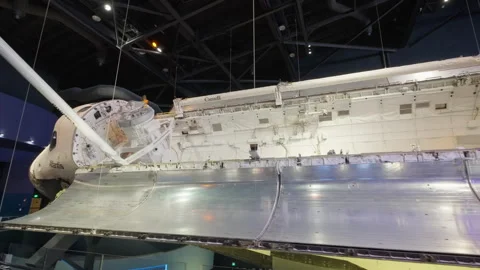 Space Shuttle Orbiter on Display with Open Payload Bay and Robotic Arm Video stock 342581082