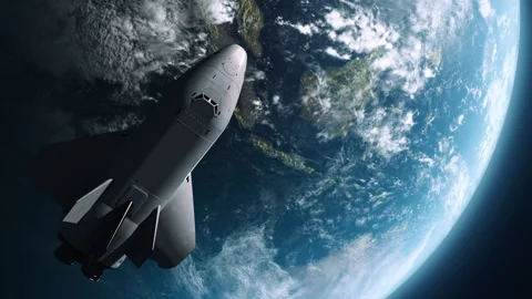 A space shuttle orbiting the earth or any other planet. the concept of space  Stock-Footage 145170035