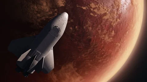 Space shuttle orbiting mars. space conquest concept Stock Footage 145170036