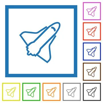 Space shuttle outline flat framed icons Illustrazione stock