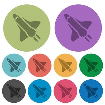 Space shuttle with propulsion color darker flat icons Stock Illustration