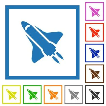 Space shuttle with propulsion flat framed icons Stock Illustration