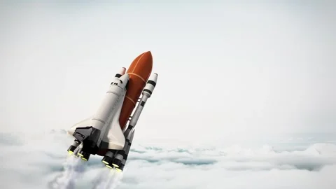 Space shuttle rising above the clouds. 3D animation Stock Footage 285605931
