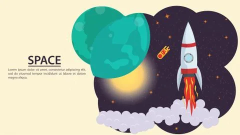 Space Shuttle rocket flying in outer space on the background of stars and pla 스톡 일러스트