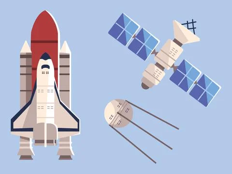 Space shuttle satellite explore adventure travel Stock Illustration