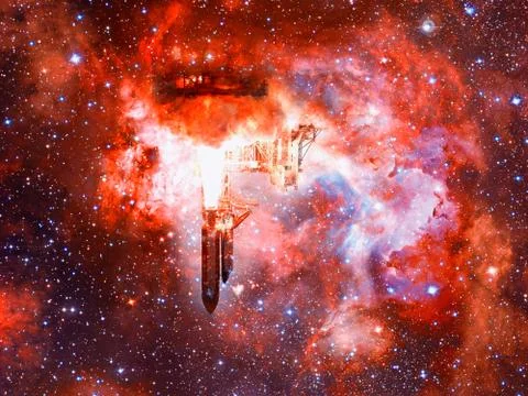 Space shuttle in space. 写真素材