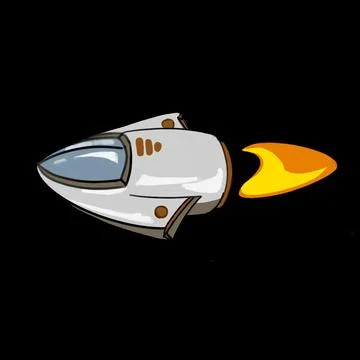 Space shuttle. A spaceship flying on the black background Stock Illustration