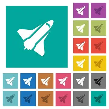 Space shuttle square flat multi colored icons Illustrazione stock