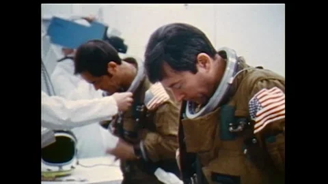 Space Shuttle STS-1 Colombia Astronauts John Young and Robert Crippen suiting up Stock Footage 270937517