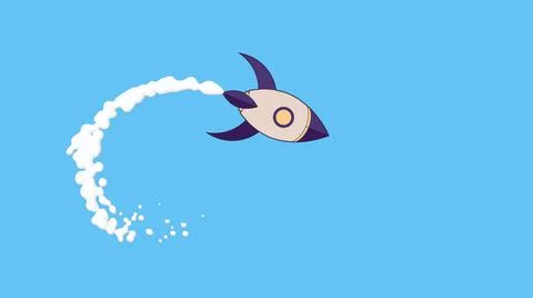 Space shuttle take-off animation. Rocket flying cartoon style anime style roc Stock Illustration