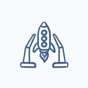 Space shuttle on take-off area sketch icon Stock Illustration