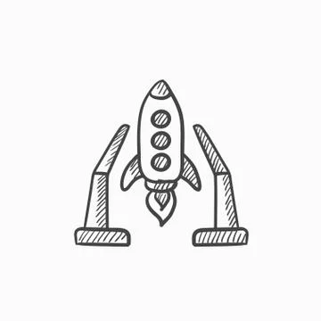 Space shuttle on take-off area sketch icon Stock Illustration