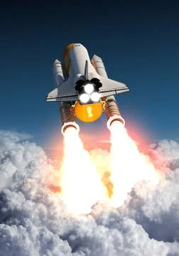 Space Shuttle Takes Off Above The Clouds Ilustração Stock