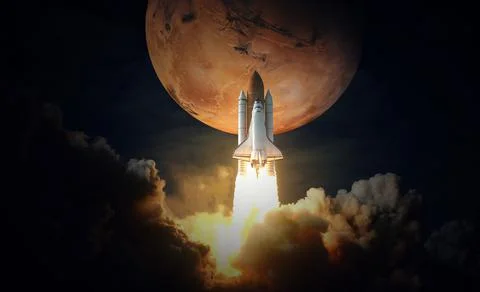 Space Shuttle takes off to mars. Elements of this image furnished by NASA. Foto stock
