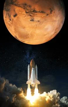Space Shuttle takes off to mars. Elements of this image furnished by NASA. Stock Photos