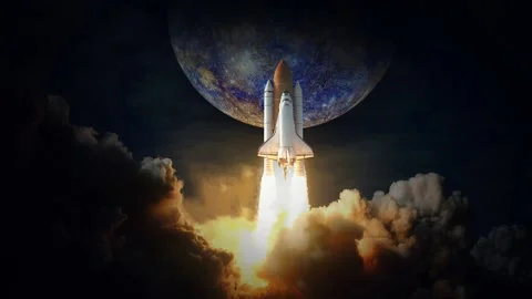 Space Shuttle takes off to Mercury. Elements of this image furnished by NASA. Stock Footage 197451116