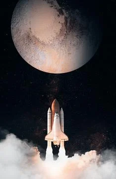 Space Shuttle takes off to pluto. Elements of this image furnished by NASA. Stock Photos