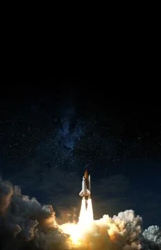 Space Shuttle takes off into space. Elements of this image furnished by NASA. Stock Photos