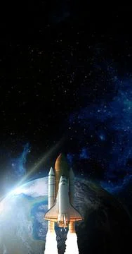 Space Shuttle takes off into space. Elements of this image furnished by NASA. Stock Photos
