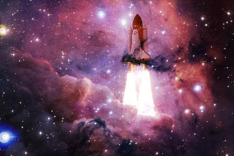Space shuttle taking off on a mission. Stock Photos
