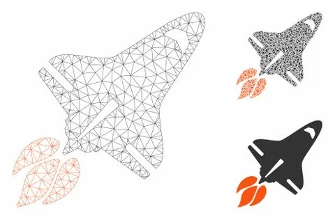 Space Shuttle Vector Mesh Network Model and Triangle Mosaic Icon Stock Illustration
