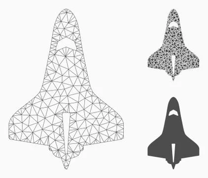 Space Shuttle Vector Mesh Wire Frame Model and Triangle Mosaic Icon Stock Illustration