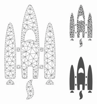 Space Shuttle Vector Mesh Wire Frame Model and Triangle Mosaic Icon イラスト素材