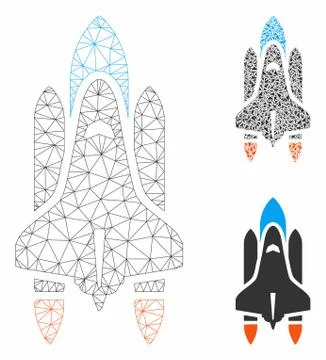Space Shuttle Vector Mesh Wire Frame Model and Triangle Mosaic Icon Stock Illustration