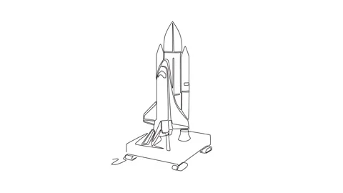 Space shuttle vehicle standing on its launchpad platform Stock Footage 337947530