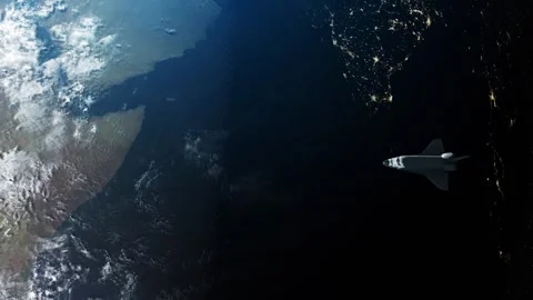 The space shuttle. View from above. Panoramic view. Drifting in space. Stock Footage 251903778