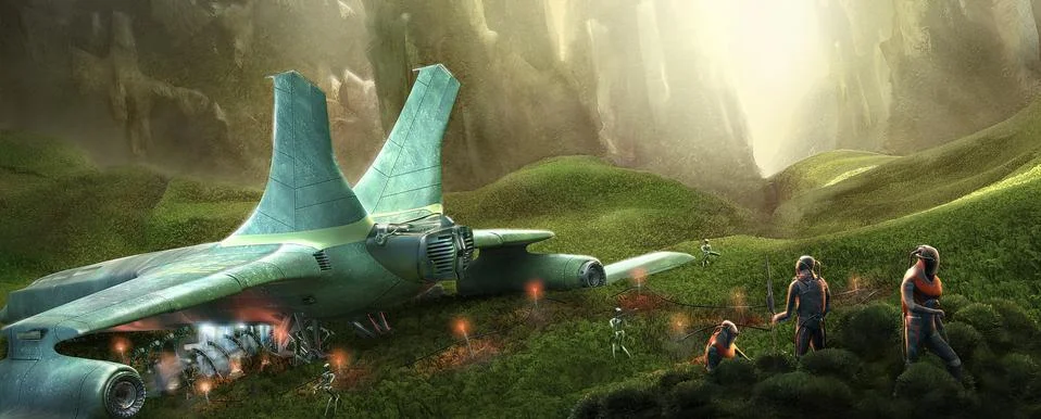 Space shuttle on a wild planet Illustrazione stock
