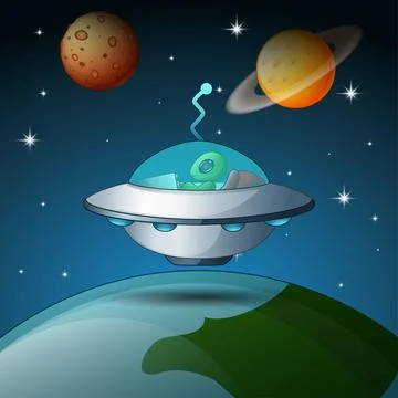 Space shuttles and rocket flying in near planet Stock Illustration