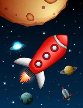 Space shuttles and rocket flying in near planet Stock Illustration