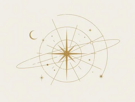 Space solar system diagram with central star and planets beige Иллюстрация