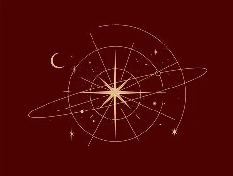 Space solar system diagram with central star and planets red Иллюстрация