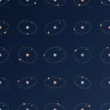 Space solar system pattern with planets orbiting stars for cosmic backgroun.. Stock Illustration