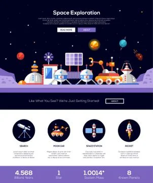 Space, solar system website template with header and icons Illustrazione stock