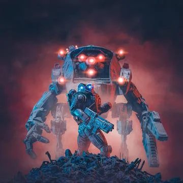 Space soldier mech robot Stock Illustration