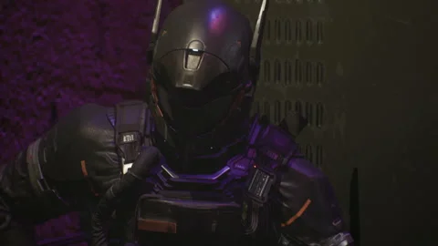 The space soldier puts down the gun and decides to surrender 05 Vídeo Stock 205356008