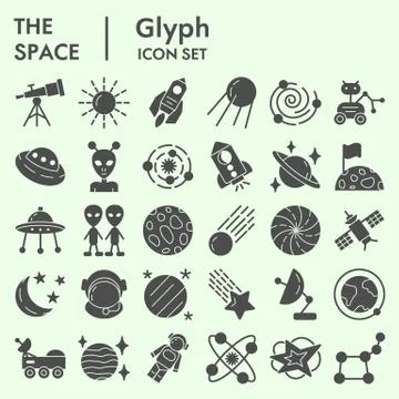 Space solid icon set, universe symbols set collection or vector sketches. Cosmic Ilustración de archivo