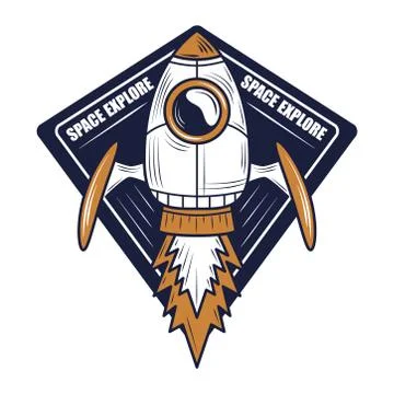Space spacecraft launch exploration badge icon Illustrazione stock