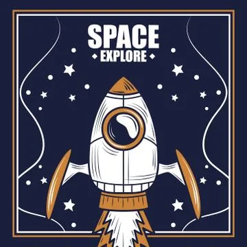 Space spacecraft launch exploration starry background badge Stock Illustration
