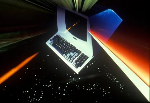 Space special effects composite of computer in space Foto stock