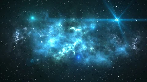 Space Stars Travel Through Green Nebula Clouds Of The Galaxy In The Universe Stock Footage