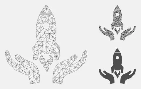 Space Startup Support Hands Vector Mesh Carcass Model and Triangle Mosaic Icon Stockillustratie