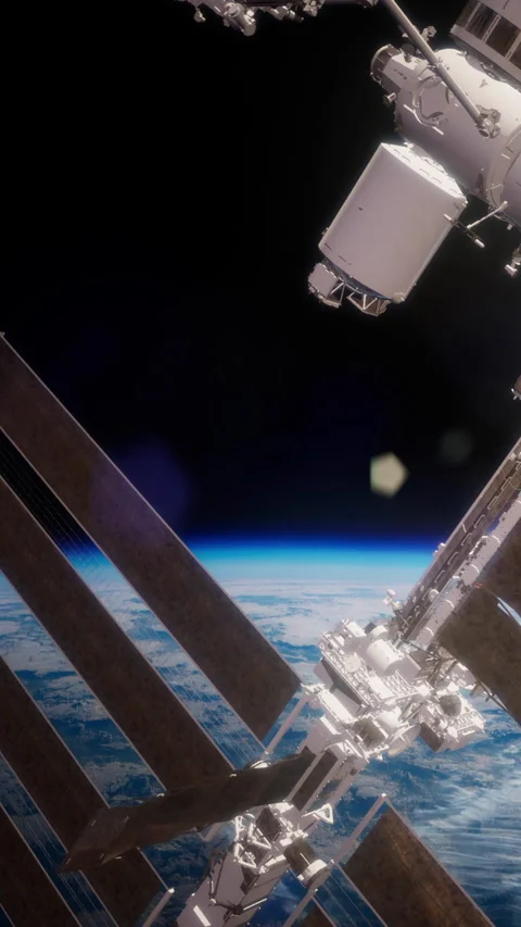 Space station above Earth during daylight hours Stock Footage 344963516