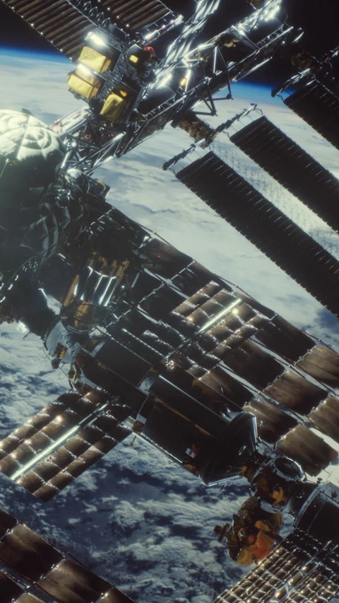 Space station above Earth in orbit during daylight Stock Footage 344960535