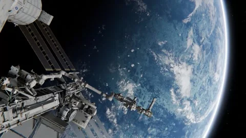 Space Station with alien planet Stock Footage 333290508