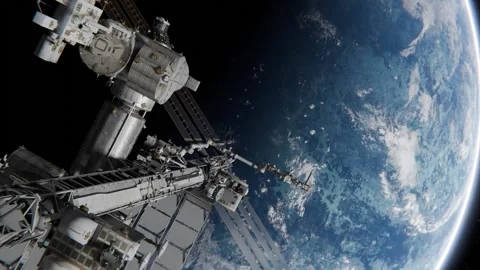 Space Station with alien planet zoom in Stock Footage 333290507