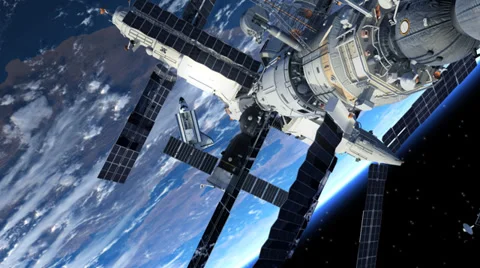 Space Station And Space Shuttle Orbiting Earth Stock Footage 37062282